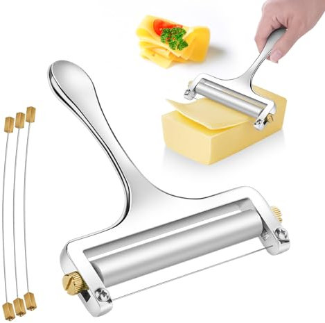 Choxila Trancheuse à fromage en acier inoxydable – Coupe-fromage professionnel pour raclette, cheddar, gruyère, mozzarella épaisseur réglable avec 3 fils supplémentaires