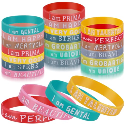 Huiguli 24 Stück Motivationsarmbänder auf Englisch, 20,2 cm Inspirierenden Sprüchen Silikon Armbänder, Motivierendes Silikonarmband, Mutmacher Geschenke Party Mitgebsel für Kollegen Teenager Kinder