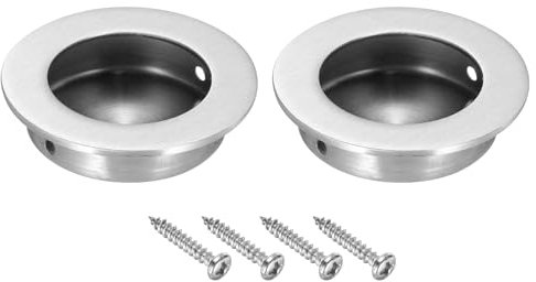 PATIKIL 2 in/50mm Dia Round Recessed Door Pulls, 2 Pack 304 Stainless Steel Finger Pulls Cabinet Handles for Sliding Door Cabinets Drawers, Silver