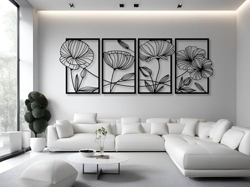 VAILLA ® Quadri con fiori Quadro moderno soggiorno Decorazioni parete in legno 4 Pannelli Decorativi da Parete Decorazioni moderni muro per salotto camera da letto Corridoio casa (Fiori 4)
