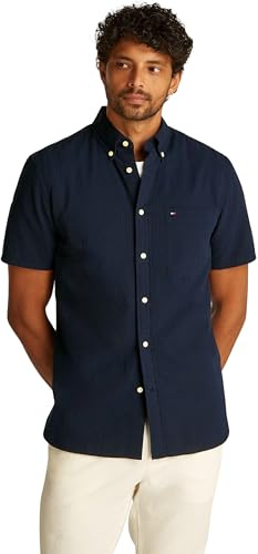 Tommy Hilfiger Herren Hemd Seersucker Solid Regular Fit, Blau (Desert Sky), XL
