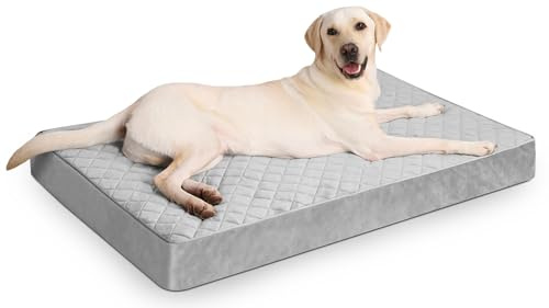 NUPIDA Orthopädisches Hundebett für extra große Hunde, wasserdicht, mit abnehmbarem, waschbarem Bezug, rutschfeste Unterseite, gesteppt, 119 x 73 cm, Hellgrau