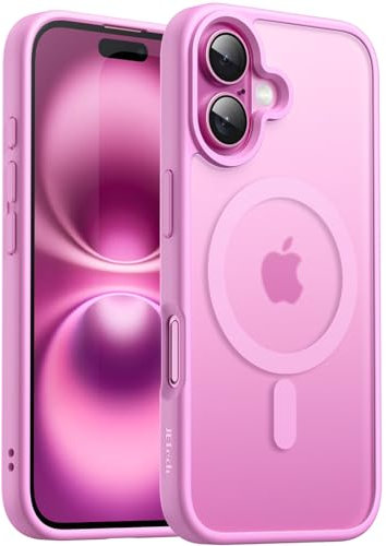 JETech Cover Magnetica per iPhone 16 6,1 Pollici Compatibile con MagSafe, Traslucido Opaco Retro Sottile Antiurto Cellulare Custodia (Rosa)