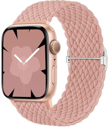 Ynitec Braided Loop Correa Compatible con Apple Watch 40mm 41mm 38mm 42mm (Series 10), Elásticas de Tela de Nylon Pulsera Deportiva Para Caballero Para iWatch 10 9 8 7 6 5 4 3 2 1 SE, Rosa claro