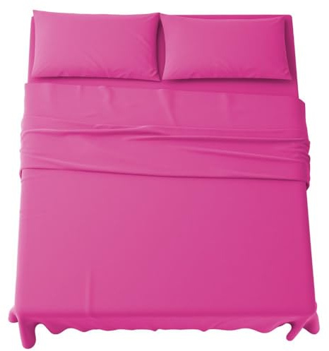 MAXIME MAISON - Set Lenzuola Una Piazza e Mezza 3 Pezzi, Lenzuola 1 Piazza e Mezza in Microfibra Made in Italy, 1 Lenzuolo con Angoli, 1 Lenzuolo Sopra, 1 Federa (Color Fucsia)