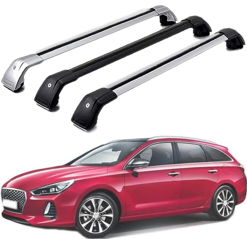 LECREA DachträGer RelingträGer für Hyundai I30 Estate SW 2018-2021, Dachgepäckträger Aluminium AbschließBar mit Geschlossene Dachreling A Paar,Silver-1 Pair