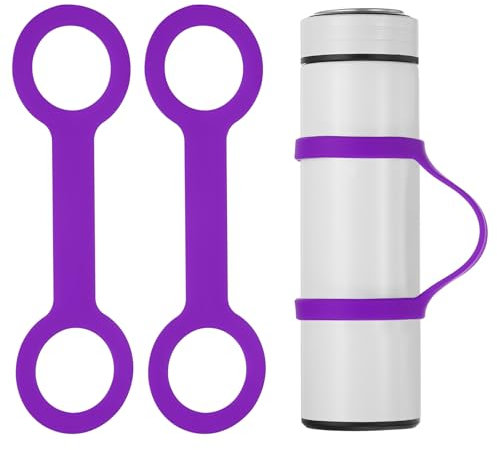 PATIKIL Water Bottle Carrier Grip, 2 Pcs Portable Soft Silicone Non-Slip Water Handle Grip Water Bottle Holder Strap for Outdoor Running Bike Gym Jogging Carrying, Purple