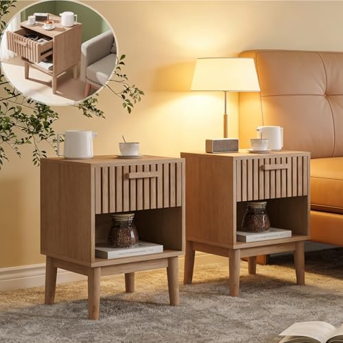 Lot de 2 Tables de Chevet Table de Chevet Bois avec Tiroir et Compartiment Table d'appoint pour Chambre à Coucher