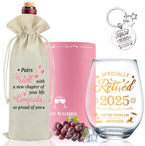 Fabuloustrim 2025 Retirement Gifts for Women,Personalised Wine Glass,Retirement Decorations,Stemless Wine Glass,Farewell Gifts for Retired Colleagues