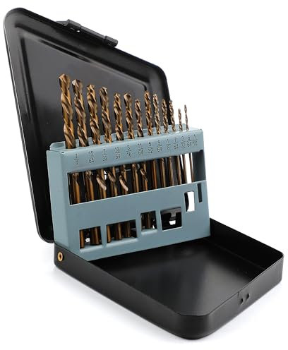 Cobalt Left Hand Drill Bit Set (1/16-1/4) 13PCS, M35 High Speed Steel Jobber Length Drill Bit Kit for Removing Broken Stubs, Bolts and Screws, Reverse Twist Drill Bits