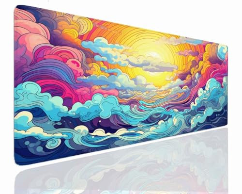 Wave Mouse Pad Large XXL Mouse Mat Gaming Mouse Pad Desk Pads 160x80x0.4cm, Non-Slip Base Mousemat Waterproof Desk Protector Mat Extra Large, Mouse Mats for Desk Home Office Gaming Work J-1142