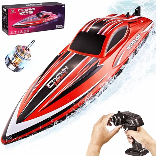 BEZGAR Brushless RC Boat, Fast Speed 55+ KPH Remote Control Boats for Adults and Kids, 16 inch Big Racing Boats Toy for Pool Lakes & Sea with 2000mAh Battery, Waterproof Boat Boys