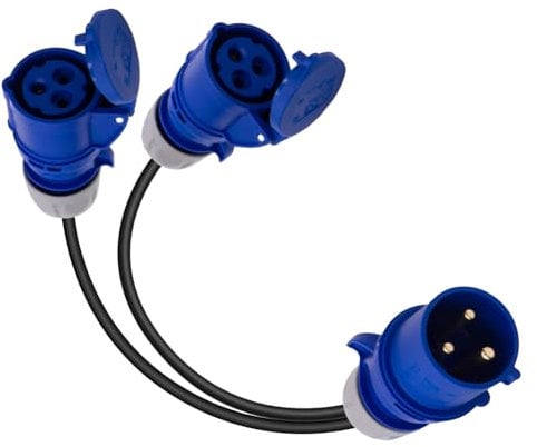 Adattatore CEE, spina 32A su 2 prese da 16A, IP44, cavo convertitore a 2 vie, splitter generatore, adattatore caravan, 230 V, IP44