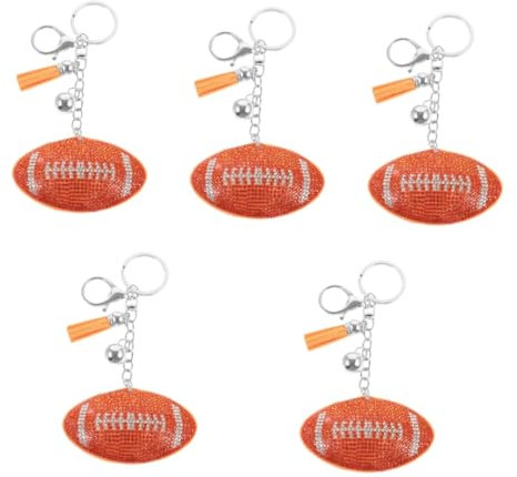 Abaodam Lot De 5 Porte-Clés De Football Porte-Clés De Sport Collier De Baseball De Fête À Thème Sportif Porte-Badge Fête De Football Strass Porte-Clés De Ballon De Rugby