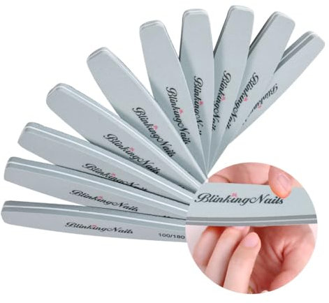 BlinkingNails Nail Buffer Block Sponge Nail File and Buffers for Nail Art Care Double Sides Design 100/180 Grit Professional Manicure Nail Tools Olive Shape Color Grey Pack of 10pcs (Grey)