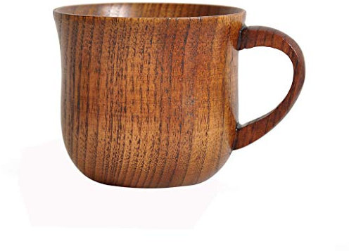 Tasse en bois pour jus, eau, thé, café naturel, bière en bois faite à la main, tasse à café unie en verre et bouteille, passe au micro-ondes (kaki, taille unique)