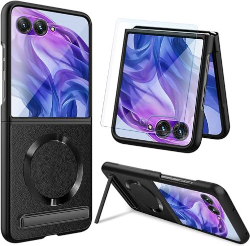 Coque Magnétique en Cuir pour Motorola Razr 60 Ultra avec Protection D'écran et Béquille Invisible [Chargement sans Fil] Housse Fine et Rigide Antichoc en PC pour Motorola Razr Ultra 2025(Noir)
