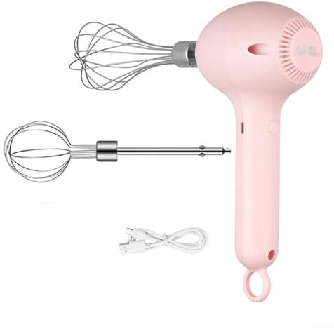 Leistungsstarker elektrischer Handmixer mit bequemer USB-Aufladung, zum Mischen von Zutaten ohne Kabelsalat (Rosa)