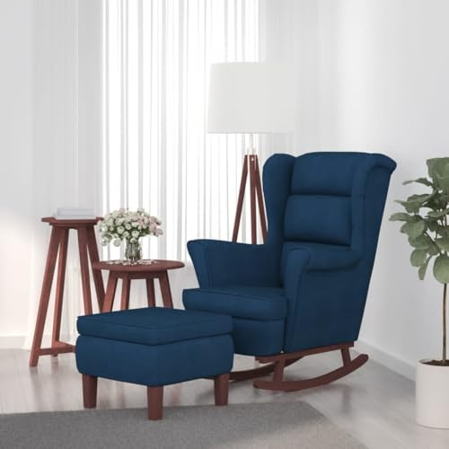 Teenpull Schaukelstuhl mit Hocker, Samt Blau, Holzbeine, für Wohnzimmer, Schlafzimmer und Leseecke, bequemer Akzentstuhl, gemütlicher Glider