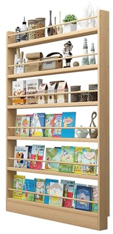 Bibliothèque Derrière la Porte,Bibliothèque en Bois pour Enfants,Organisateur de Jouets et Livres,Étagère de Rangement Ouverte pour Chambre,Salon,Chambre d'enfants,Bureau-Couleur bois(100x10x178cm)