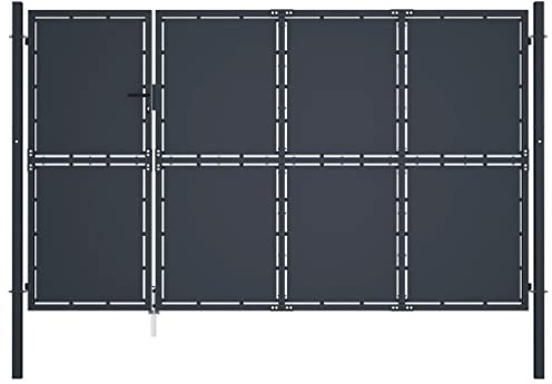 Mokuyary trädgårdsgrind stål 350 x 150 cm antracit stängseldörr, trädgårdsdörr staketgrind staket, gårdsdörr för trädgård, bakgård, terrass
