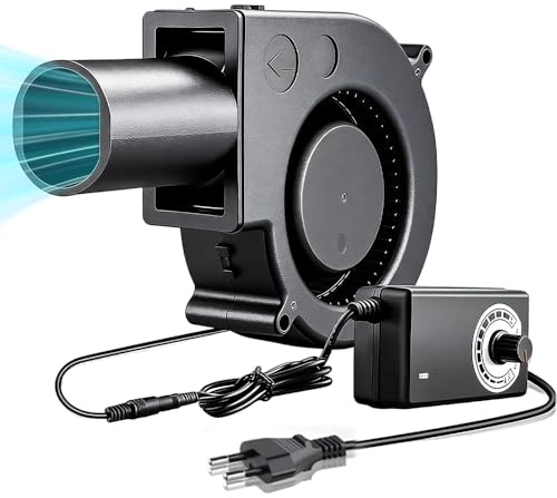 Gobesty Radiallüfter 230V, Regelbare 12V Radialventilator, Turbinengebläse mit Drehzahlregler und Luftauslass, Gebläse Lüfter für Belüftung Lüfterwechsel Camping, BBQ, Aufblasbar, Häusliche Kamine
