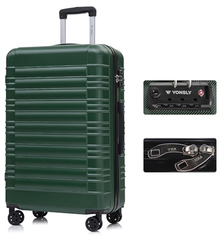 YONSLY Premium Reisekoffer TSA-Schloss,YKK-Reißverschluss Hartschalen-Koffer Trolley Kabinenkoffer Rollkoffer Suitcase Handgepäck 4 Rollen (Dunkelgrün, XL)