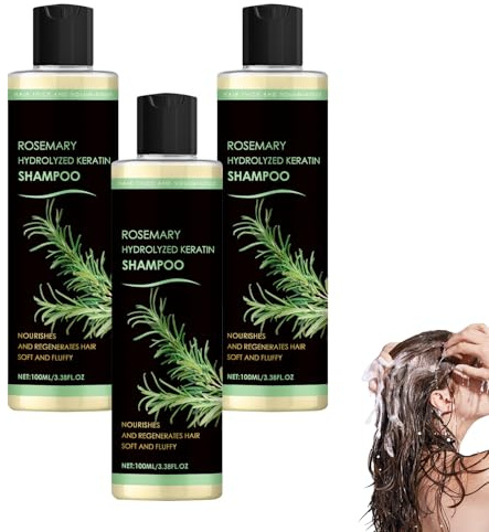 Rosmarin Shampoo für Haarwachstum, Organic Rosemary Hair Growth Shampoo, Natürliches Rosmarin Hydrolysiertes Keratin Shampoos Damen zur Stärkung von feinem Haar und bei Haarausfall (3 Stück)