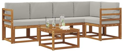 vidaXL Outdoor-Sofagarnitur mit Kissen 6 pcs Natürlich und Hellgrau, Cooles Garten-Sofa, modernes Outdoor-Eckmöbel, langlebige Terrassen-Sitzgelegenheit, gemütliches Lounge-Set für die Terrasse