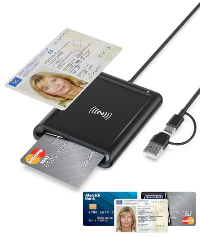 USB A/C Kartenlesegerät Personalausweis NFC für neuen Personalausweis PC | Smart ID Card Reader USB A + USB C SIM Kartenleser für Bankkarten,Chipkartenleser kompatibel mit Windows,Linux,mit95cm Kabel