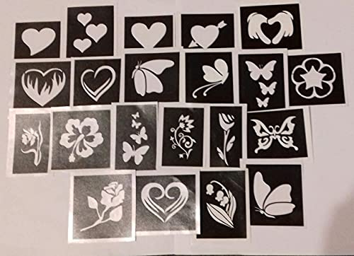 30 x Fleur & papillons & pochoirs de coeur (mélangés)
