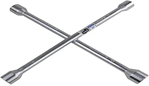 Dunlop Chiave a Croce per Ruote Auto - Chiave per Ruote Auto 17-19-21-23 MM - Chiave Bulloni Ruota - Chiave di montaggio - Chiave Ruote Auto - Chiave Cambio Ruote - 27 x 27 CM - Acciaio - Argento