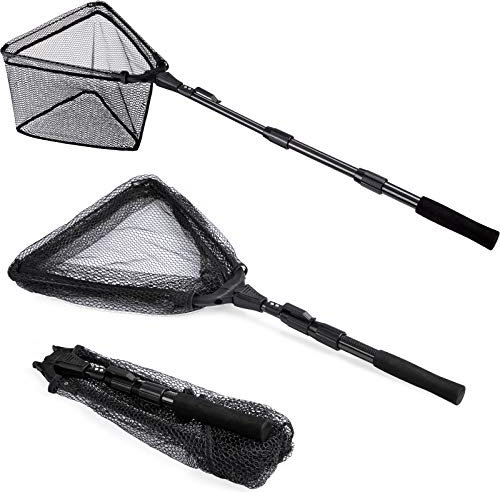 PLUSINNO Fishing Net Fish Landing Net, Foldable Collapsible Telescopic Pole Handle, Durable Nylon Material Mesh, Safe Fish Catching or Releasing (20)