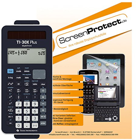TI-30 X Plus - Taschenrechner MathPrint Bundle wissenschaftlicher Rechner Schulrechner LC Display für Schule Uni Büro Solar + ScreenProtect Displayschutzfolie