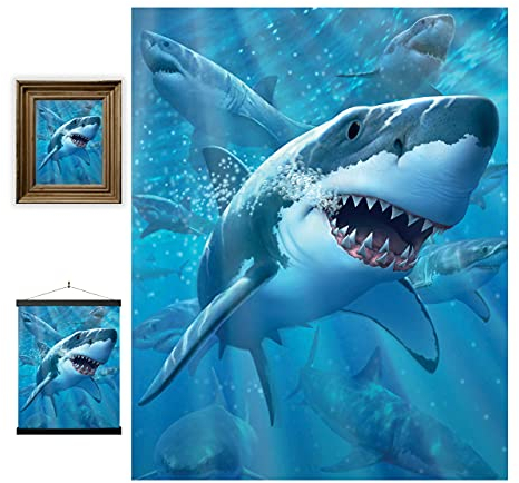 3D LiveLife Linsenförmige Wandkunst Drucke - Große weiße Freude von Deluxebase. Ungerahmtes 3D Haifisch Poster. Perfekter Wandfüller. Original kunstwerk lizenziert von bekannt künstler, Jerry LoFaro