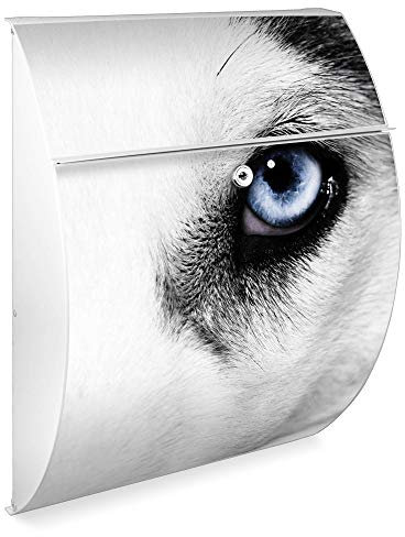 banjado Design Briefkasten - Modell Riviera 46x33,5x13cm groß - verzinkter Stahl weiß - Postkasten Öffnungsstopp großer A4 Einwurf Zylinderschloss 2 Schlüssel - Motiv Anouk