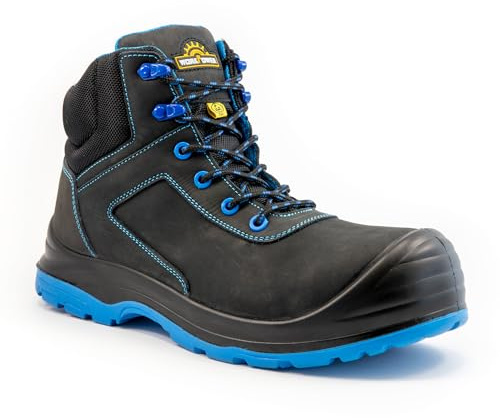 WORKPOWER – Sicherheitsstiefel S3 Kolhorn für Herren – Sicherheitsschuhe mit metallfreiem Durchtrittschutz & Kunststoffkappe – verfügbar in den Größen 44 (Schwarz)
