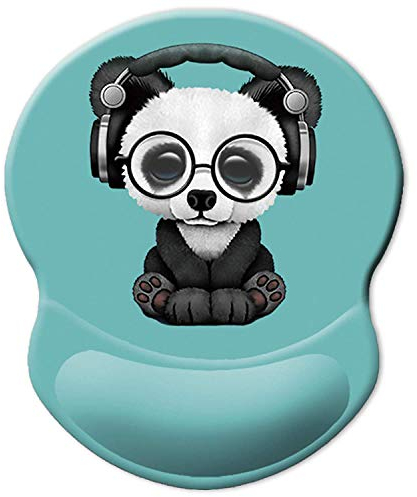 ITNRSIIET Ergonomisches Mauspad mit Gel-Handgelenkauflage, personalisierbar, niedliches grünes Muster, Headset, Musik-Panda, Schmerzlinderung, Komfort-Handgelenkauflage mit Rutschfester PU-Unterseite