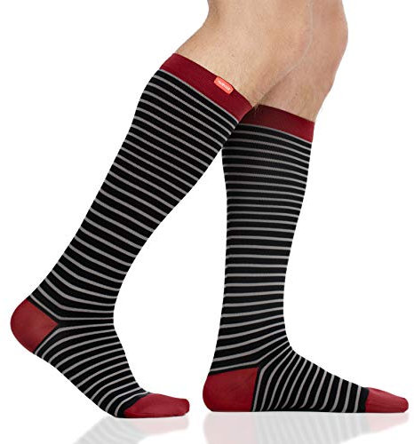 VIM & VIGR Kompressionssocken für Damen und Herren, 30–40 mmHg, medizinische Qualität, Schwarz und Grau, kleine Streifen, Nylon, Größe M/L, breite Wade (5))