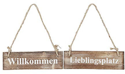 2er Set Wandbilder Sprüche 20x6cm Holz Lieblingsplatz Willkommen Schilder Türschild Dekoschild Aufhänger Wanddeko