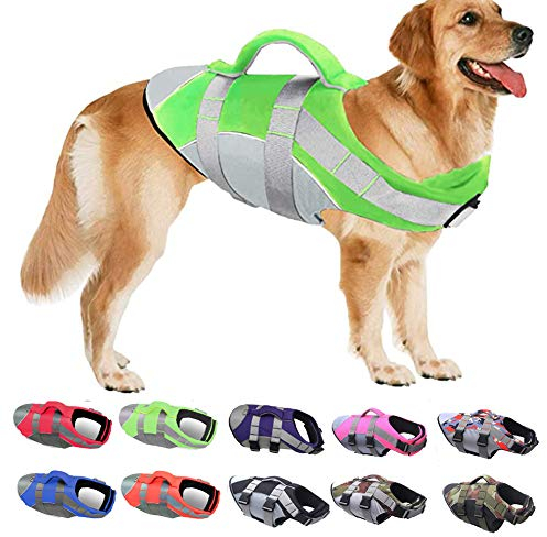 PJDDP Schwimmweste Für Hunde,Hundeschwimmweste,Ripstop Reflektierend Rettungswesten Für Hunde Mit Überlegenem Auftriebs Und Rettungsgriff,Schwimmmantel Schwimmtraining Für Hunde,Grün,L