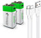 USB 9V Lithium ion Rechargeable Battery, High Capacity 650mAh Rechargeable 9V Battery, 1.5 H Fast Charge, 1200 Cycle with Type C Port Cable, 2-Pack