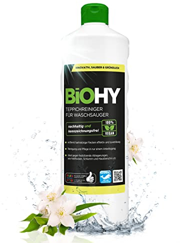 BIOHY Teppichreiniger für Waschsauger (1l Flasche) | geeignet für alle Waschsauger | entfernt Flecken und Schmutz mühelos | Reinigung und Pflege in einem | materialschonend & tierfreundlich