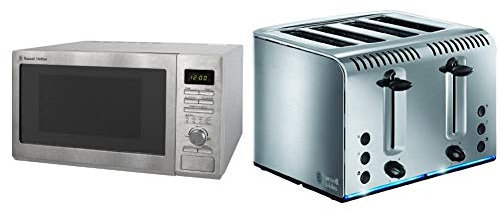 Russell Hobbs RHM2563 25L Digital 900w Solo Microwave Stainless Steel & 20750 Buckingham 4-Slice Toaster, Polished, 2100 W, Stainless Steel