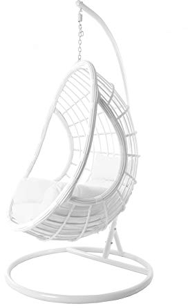 Swing Chair Hängesessel Hängestuhl Loungesessel Loungemöbel *Eyecatcher* (Gestell- und Korbfarbe: weiß, Kissen: Nest weiß (1000 Snow))
