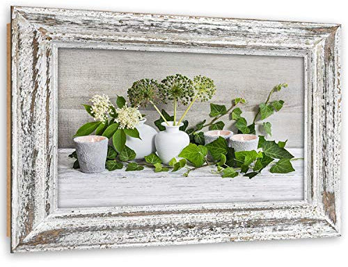 Feeby Wanddeko Stillleben rustical 90x60 cm Kunst modern Bilder Shabby chic Rahmen Illusion Grün