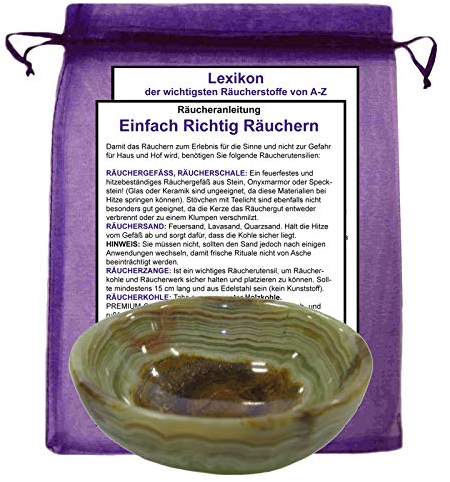 Räuchergefäß RÄUCHERSCHALE ca 7,5cm Onyx Steinschale zum RÄUCHERN & AUSRÄUCHERN für Hausreinigung - Rauhnächte UVM. mit Stoffbeutel. 95840-G