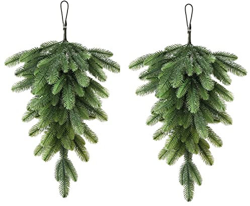 SJDWDX Albero di Natale a testa in giù decorativo, albero di Natale a testa in giù, albero di Natale smerigliato verde bacca pianta da appendere alla parete per la casa e la parete della finestra