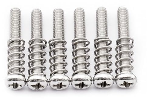 Musiclily Pro Metric M3x20mm Stainless Steel Saddle Intonation Screws and Springs Set for Import Tele Style Electric Guitar Bridge, Original Color (Set of 6)