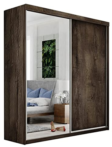 Mirjan24 Kleiderschrank Toplo 200 III, Spiegel, Garderobenschrank, Dielenschrank, 200 x 200 x 62 cm, Schlafzimmerschrank, Schwebetürenschrank (Esche Dunkel, ohne Beleuchtung.)